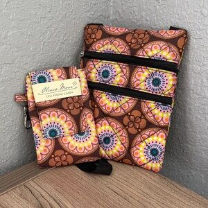 Olivia Moss Crossbody and Cell Phone Caddy Set with Pink, Yellow & Blue Accents